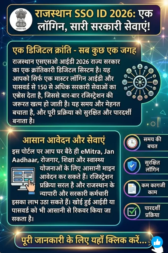 Rajasthan SSO ID 2026 गाइड: एक लॉगिन से सभी सरकारी सेवाएं, Registration, Login और Recovery Process