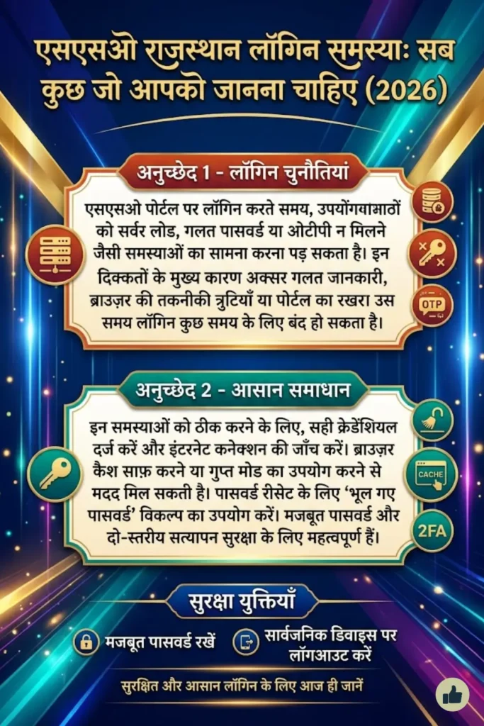 एसएसओ आईडी लॉगिन समस्या 2026: एसएसओ राजस्थान लॉगिन त्रुटि, पासवर्ड रीसेट और समाधान गाइड